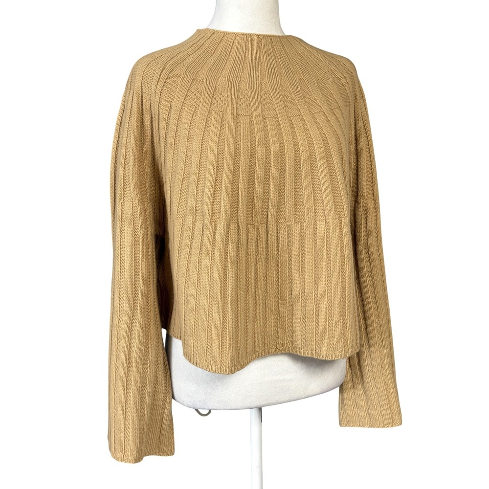 FRAY I.D Sweater Womens One Size Beige Ribbed Wool Split Back Cropped FWNT196005